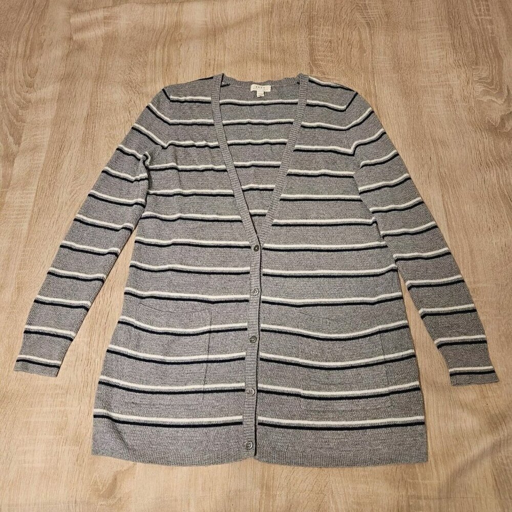 Soft Joie Size Small Gray Striped Cardigan Sweater Wool Viscose Blend